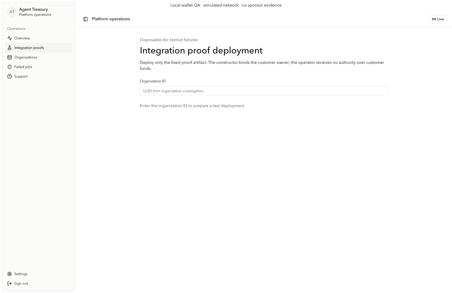 Admin diagnostic integration proof route with its non-production evidence boundary