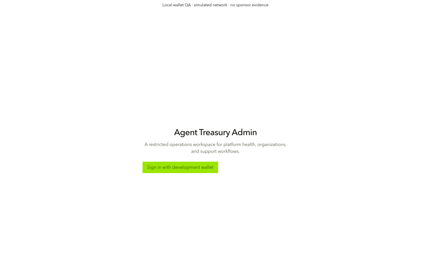 Admin development-wallet sign-in screen