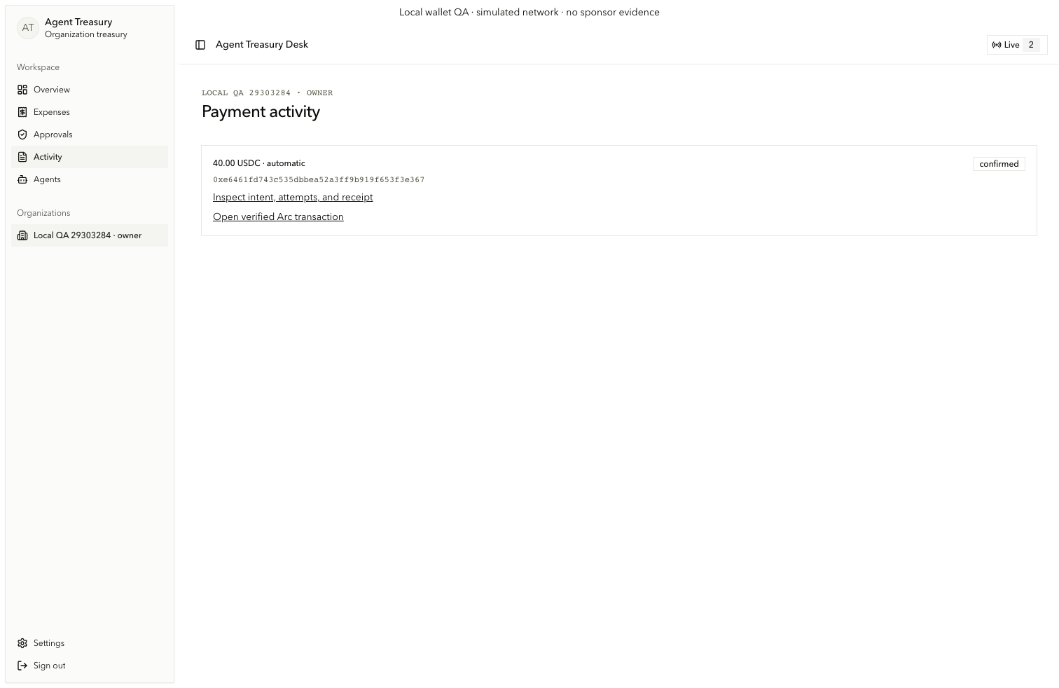 Consumer payment activity page showing payment records and evidence status